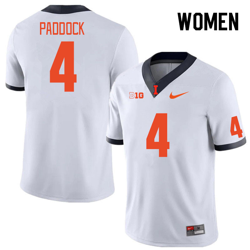 Women #4 John Paddock Illinois Fighting Illini College Football Jerseys Stitched Sale-White